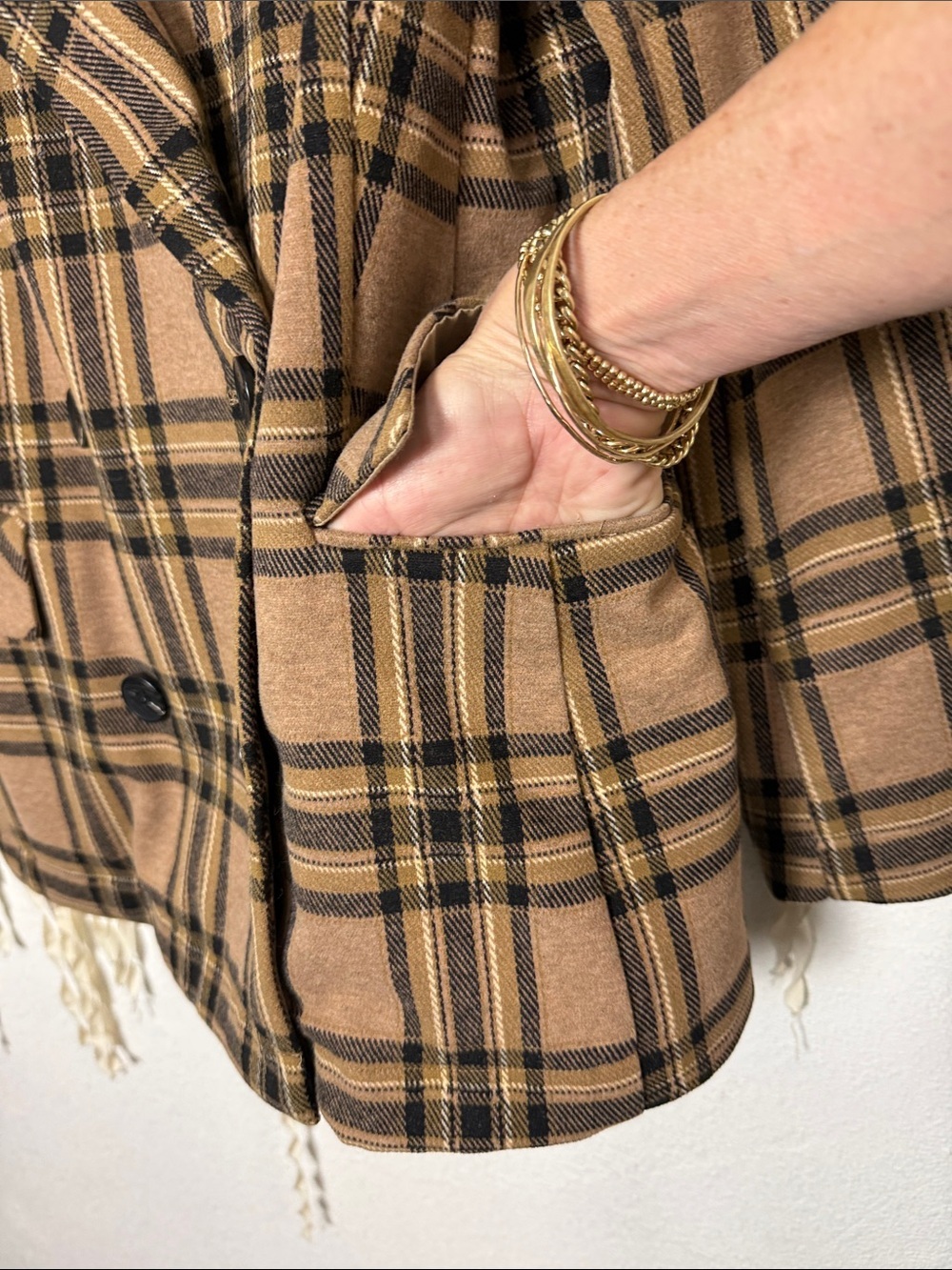Anthropologie | Avec Les Filles Brown Double Breasted Knit Plaid Blazer Small - Picture 5 of 12